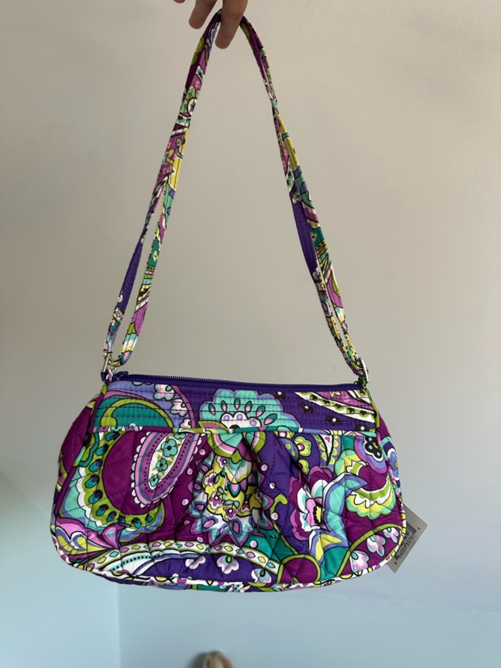 Vera Bradley Purple Paisley Quilted Crossbody with Teal Accents